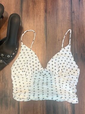 Urban Outfitters White Polka Dot Ruched Cami